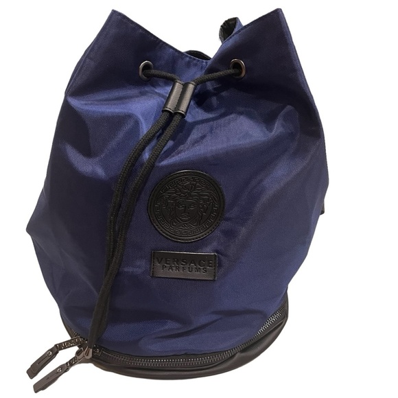 NEW Versace Parfums Navy Blue Drawstring Bucket Bag Backpack - Picture 1 of 9